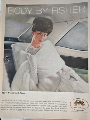 1963 GM Body by Fisher Woman Georges Kaplan White Fur vintage ad