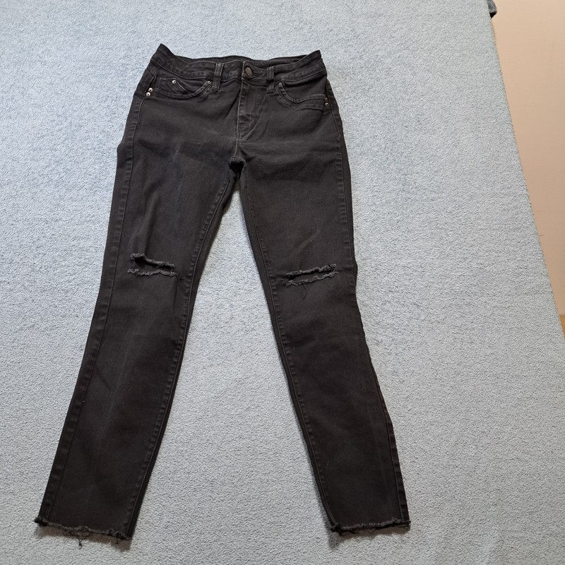 Ymi Jeans Womens Size 11 Black Denim Stretch Distressed Skinny Leg Flat Front