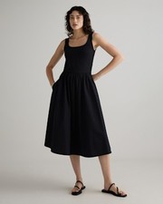 Quince Women Cotton Mixed Media Tank Midi Dress Black M