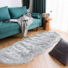 Latepis Grey Faux Sheepskin Fur 2x6 Runner Rug High Pile Soft Plush Fuzzy Shag