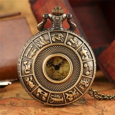 Steampunk Constellations Quartz Pocket Watch Necklace Chain Gift for Men Women