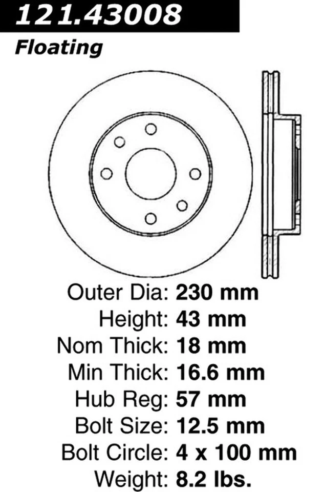 Rotor de freno de disco Centric Parts 121.43008 para 87-93 I-Mark Spectrum Stylus Foto 3 de 4