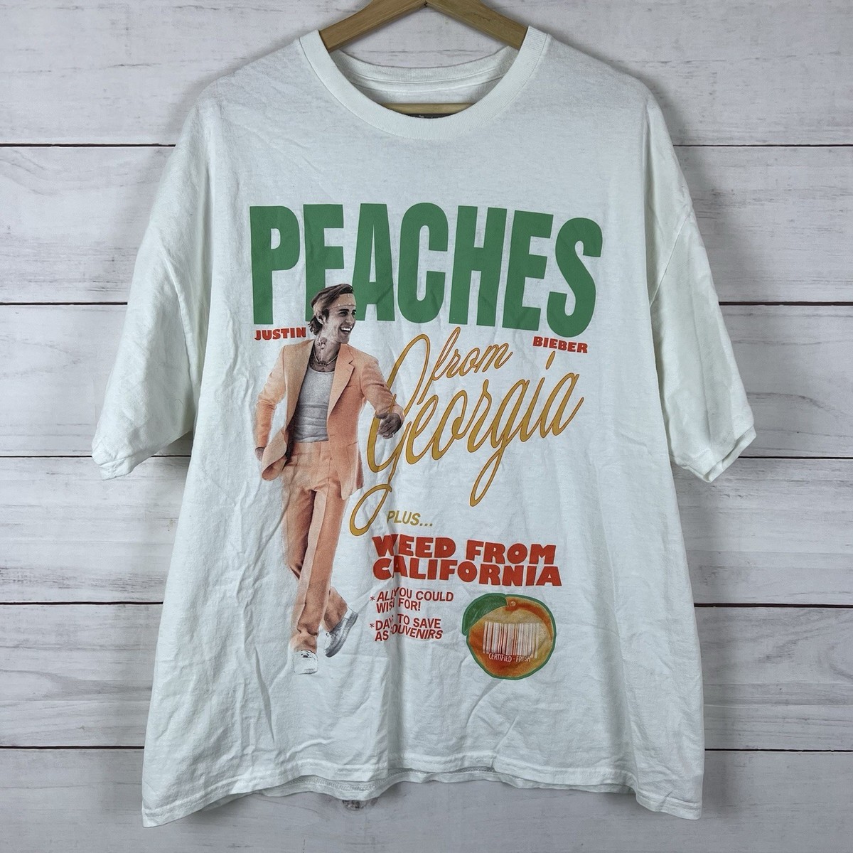 Justin Bieber Peaches From Georgia Concert Merch White T-Shirt