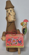 Vintage USSR Handpainted Wood Carving Folk Art Organ Grinder Figurine DAMAGE
