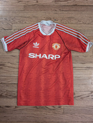 MANCHESTER UNITED ADIDAS JERSEY RED SHARP FOOTBALL SOCCER RETRO XS