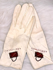 Vintage Women's Handstitched Embroidered  Beaded Ivory Kidskin Leather Gloves