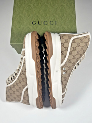 Gucci Tennis 1977 High-Top Sneakers Men s GG Supreme Beige  UK 12 / EU 46  New