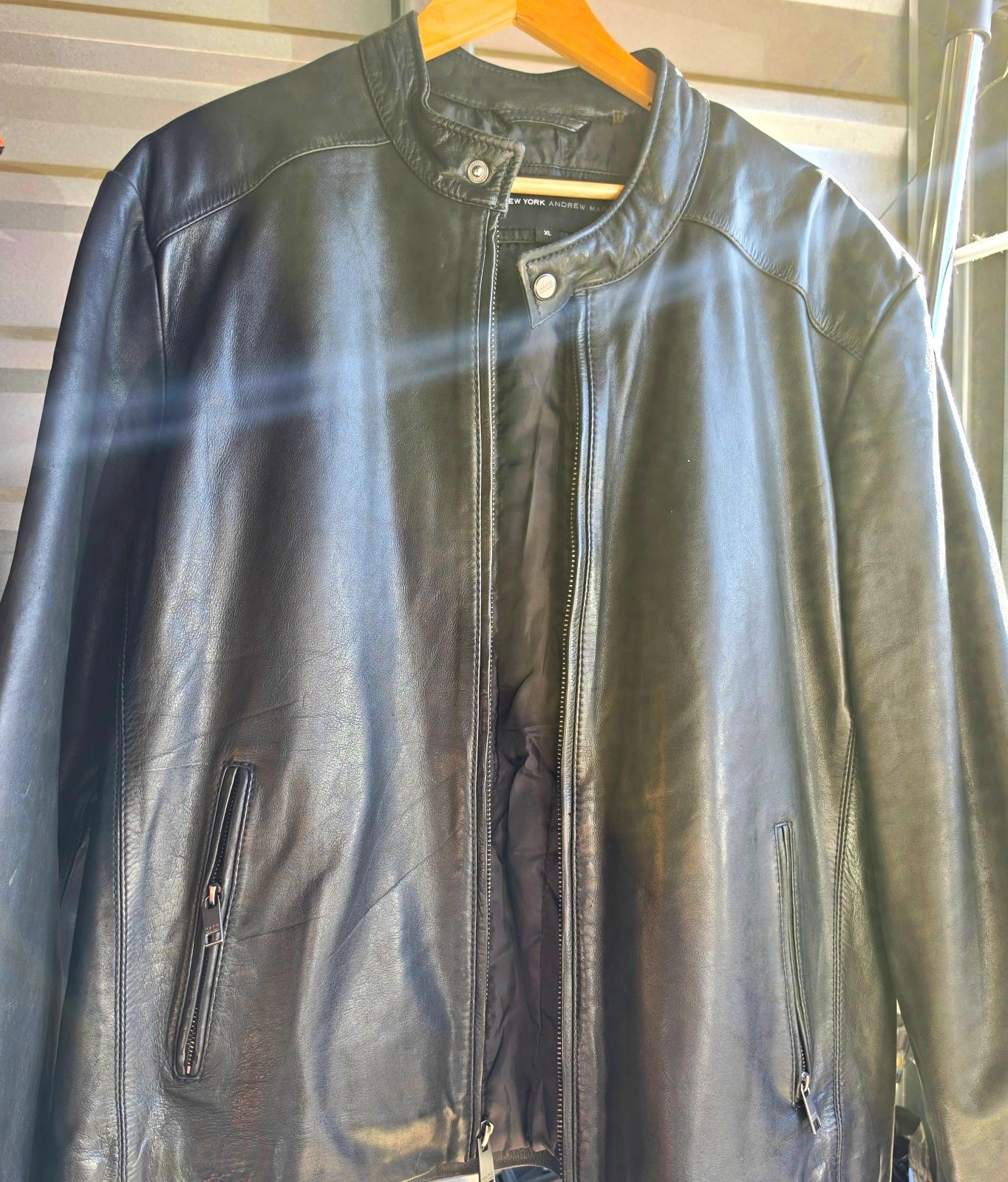Andrew Marc Marc New York Men’s Black Leather Full Zip Biker Jacket XL - product detail image 1