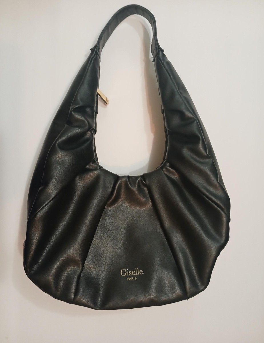 Giselle Paris Hobo Bag Womens Medium Black Faux Leather Slouchy