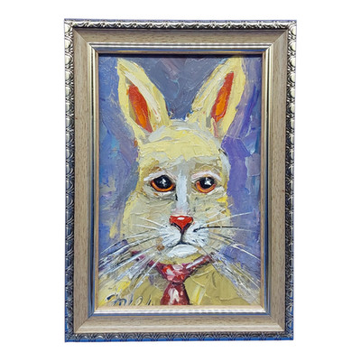 Funny Rabbit 3D Original Painting Small Gift Pet Animals Handmade Wall Art OOAK