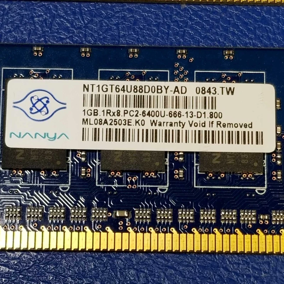 Nanya 2x 1GB PC2-6400U DDR2 800MHz DIMM Memory NT1GT64U88D0BY-AD Desktop RAM - Image 4 of 4