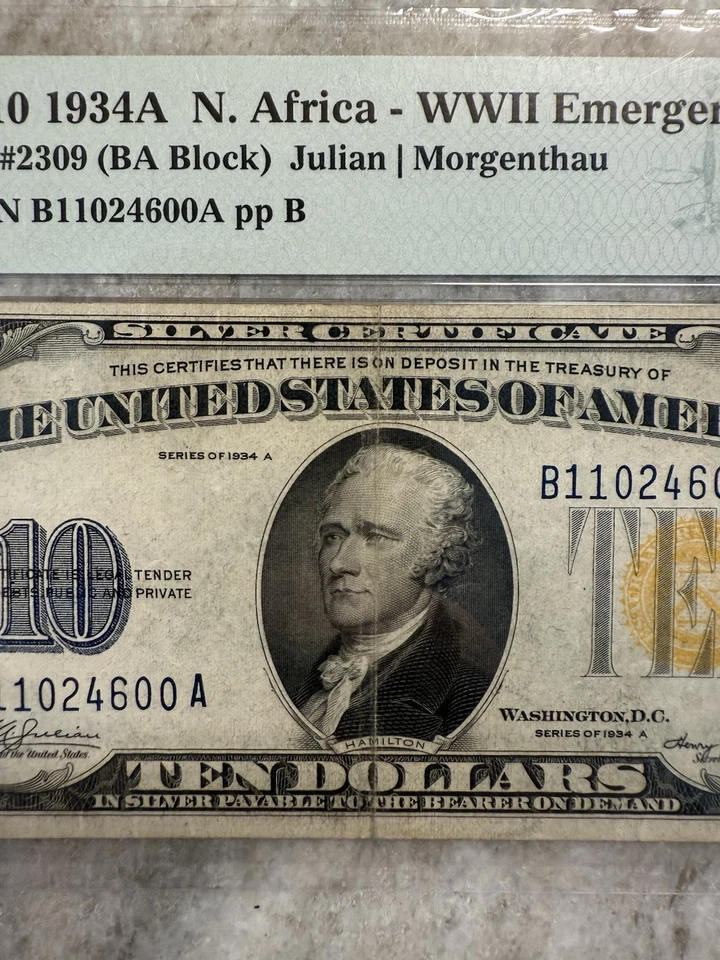 $10 1934A North Africa WWII Emergency Issue Fr. 2309 PMG 53 (About Uncirculated) - Image 3 of 4