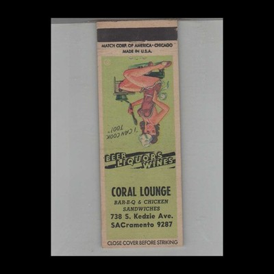 Matchbook Cover 1943 Mad Cap Maids Pin Up Coral Lounge BarBQ Chicken Sandwiches