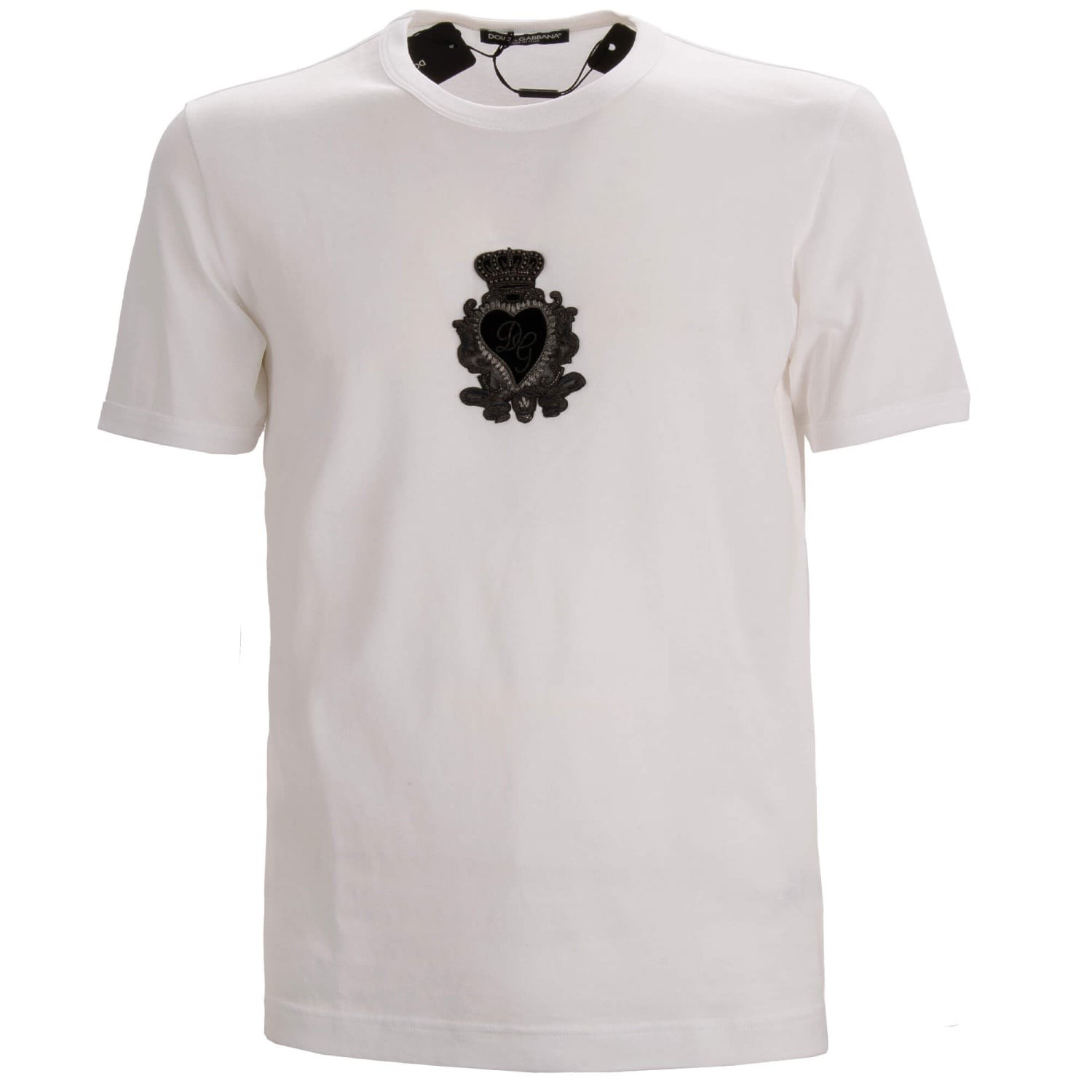 DOLCE & GABBANA Camiseta T-Shirt Barroco DG Barroca Logo Perlas Negro Corazón