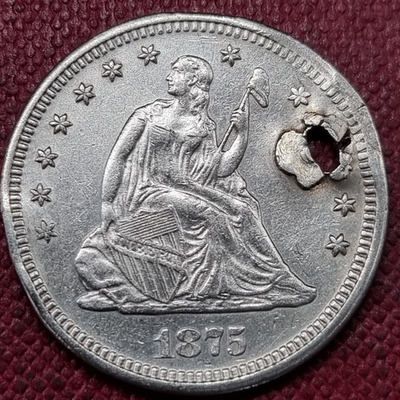 #ad #ad 1875 Seated Liberty Quarter 25c AU UNC Uncirculated Details #100230 $69.99