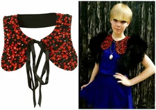 TOPSHOP premium BEADED COLLAR BIB NECKLACE RED BLACK PETER PAN COLLAR NEW