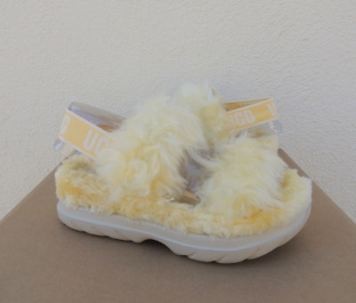 UGG YELLOW FLUFF SUGAR FAUX FUR SLIPPER SLIDE SANDALS, WOMEN US 6/ EUR 37 ~NEW