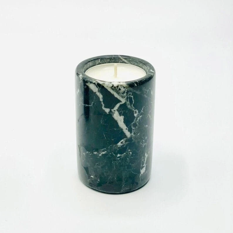 Juego grueso de 2 candelabros decorativos de piedra de mármol natural Foto 2 de 2