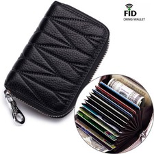 Black Leather Credit Card Holder Women Wallet RFID Blocking Coin Pocket Purse