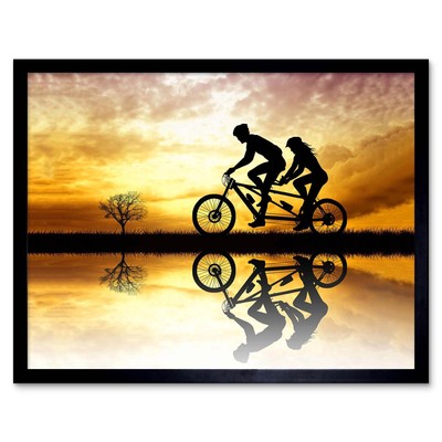 Foto Attrappe Silhouette Sonnenuntergang Tandem Fahrrad 12x16 Zoll gerahmter Kunstdruck