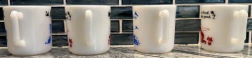 Four (4) Vintage Hazel Atlas Child's Milk Glass Prayer Mugs Cups - Picture 3 of 6