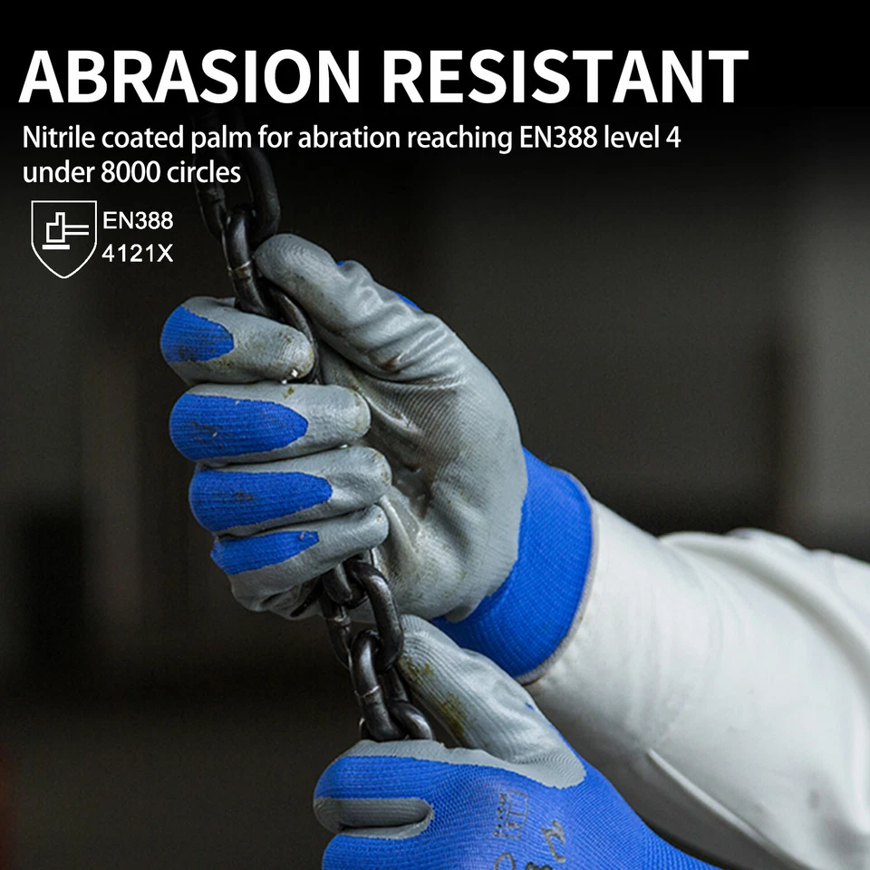 Vgo 3/5/10 pares casaco de nitrilo luvas de jardim, luvas de trabalho de construção (NT2110) - Imagem 4 de 4