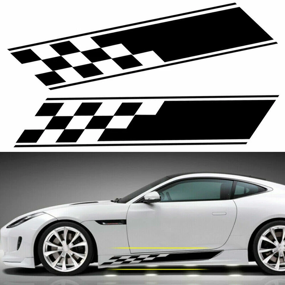 2X Calcomanías adhesivas a rayas para guardabarros de puerta lateral carrocería de coche carreras de rally deportivo a cuadros Foto 4 de 4