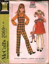 2069 Vintage McCalls SEWING Pattern Girls 1960s Sleeveless Jumper Jumpsuit Shirt
