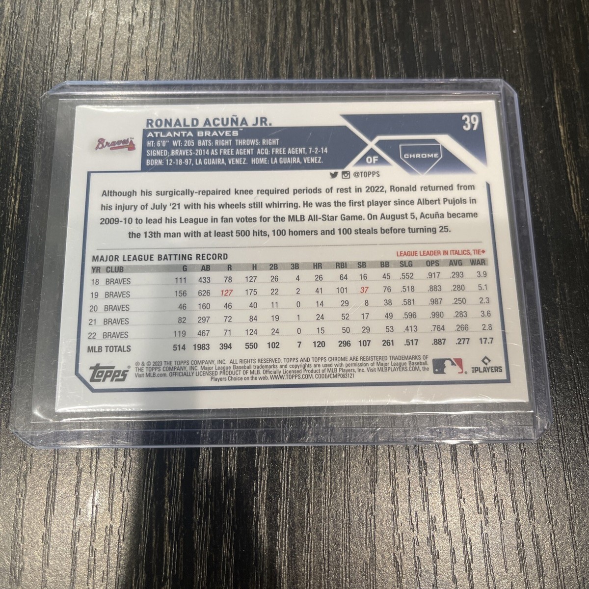 2023 Topps Chrome Ronald Acuna Jr X-Fractor #39 Atlanta