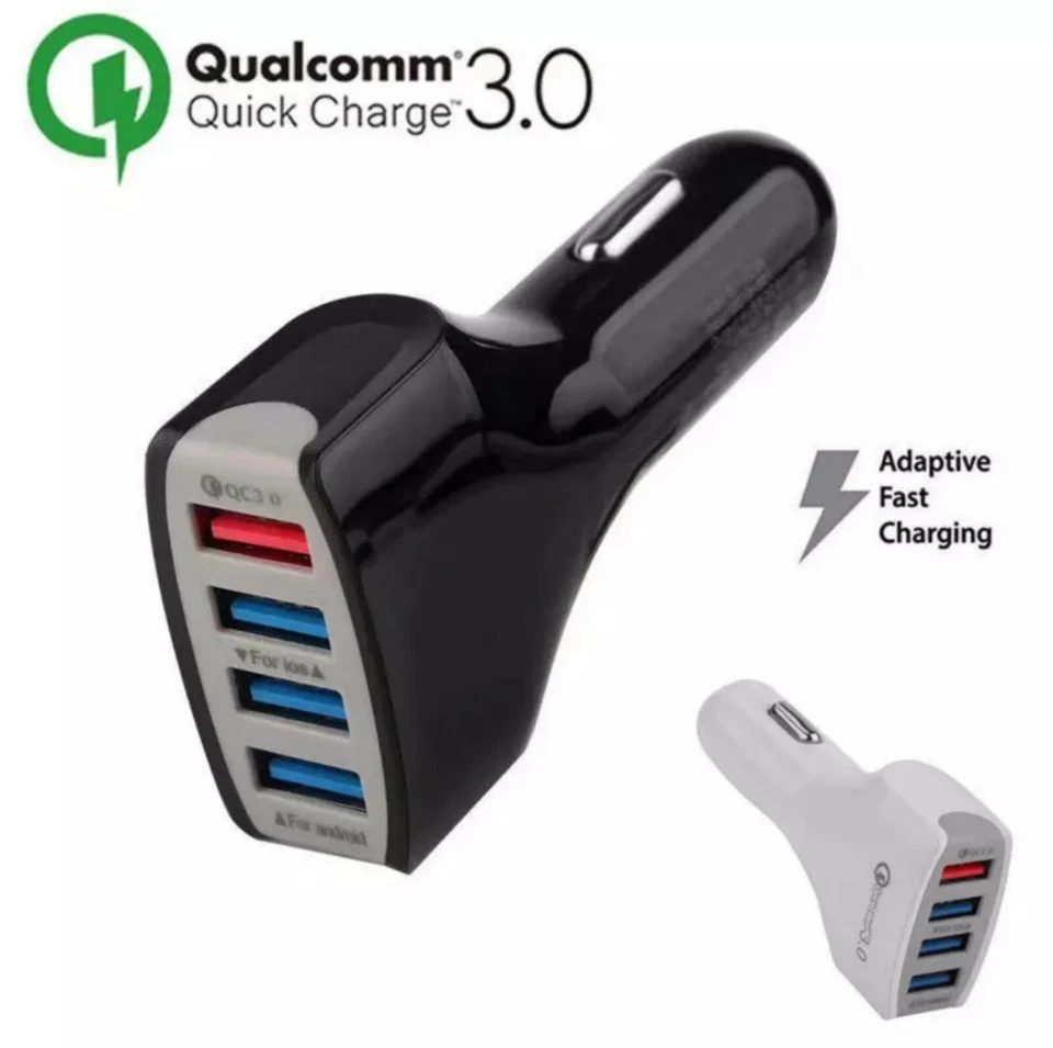  4 Port Fast Car Charger Cigarette Lighter USB Adaptor 12/24V Power Socket - Image 2 of 4