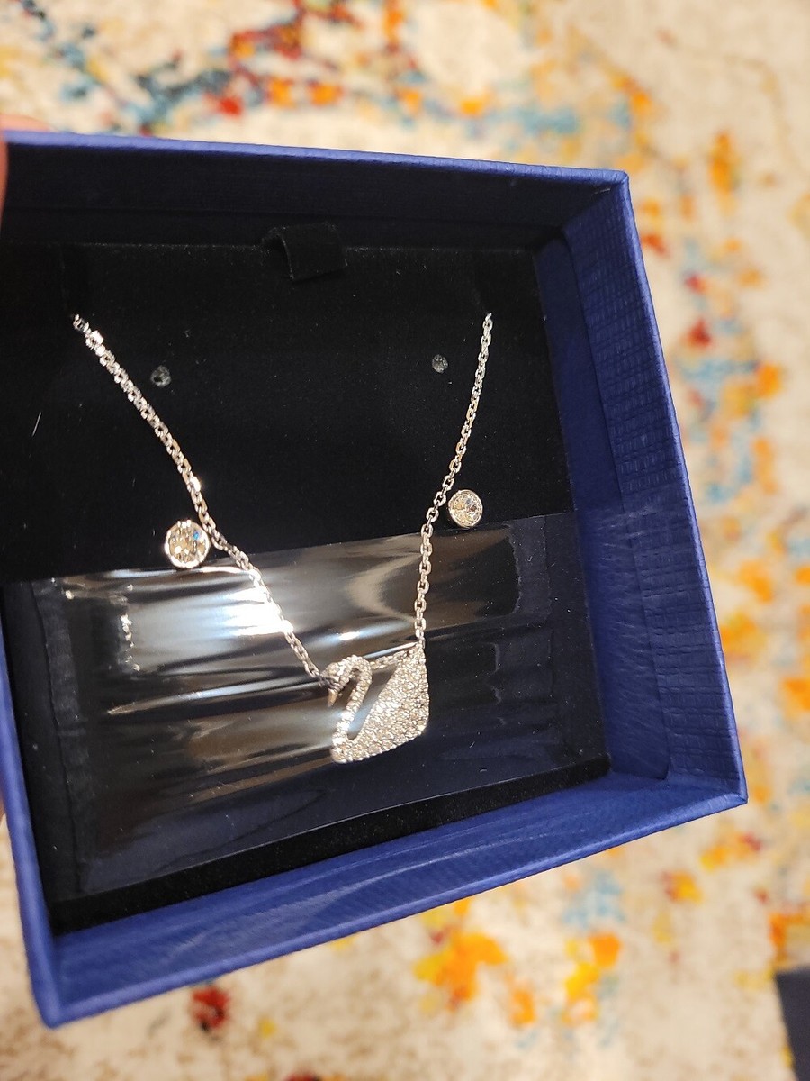 NIB Swarovski Crystal Swan Pendant Necklace & matching Earrings