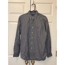 Men Ralph Lauren Classic Fit Blue White Striped Button Down Shirt size 16 34/35