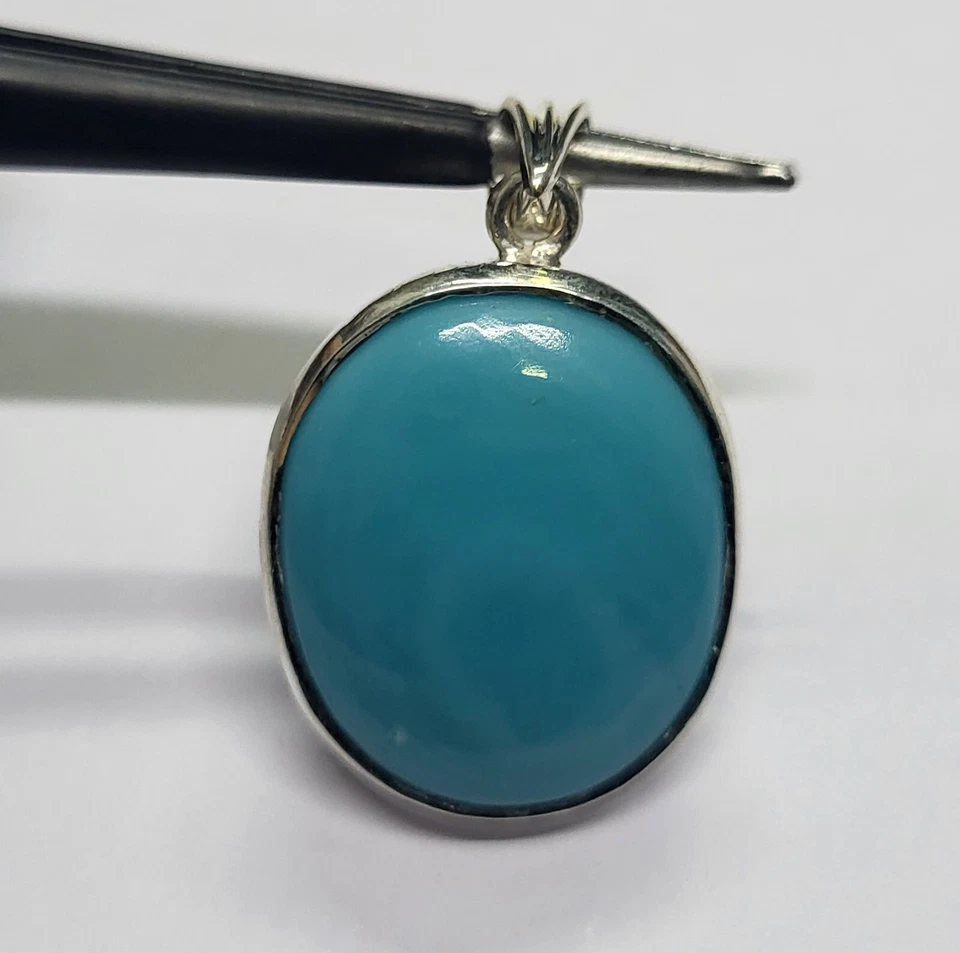 3.3cm Ovale Naturale Blu Turchese Gemma Ciondolo 925 Argento Sterling Unisex - Immagine 4 di 4