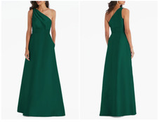ALFRED SUNG D827 ONE SHOULDER A-LINE HUNTER GREEN V22 GOWN DRESS sz 4