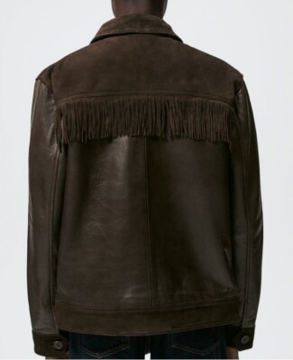 Zara Men's Brown Leather Jackets With Fringing Size Large | eBay