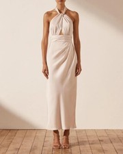 Shona Joy Luxe Midi Dress AU 8 US 4 Halter Ivory Event Formal Wedding BNWT 