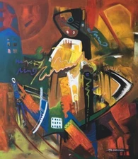 Original Acrylic painting on rolled canvas signed. Unframed. Size: 32”X36”