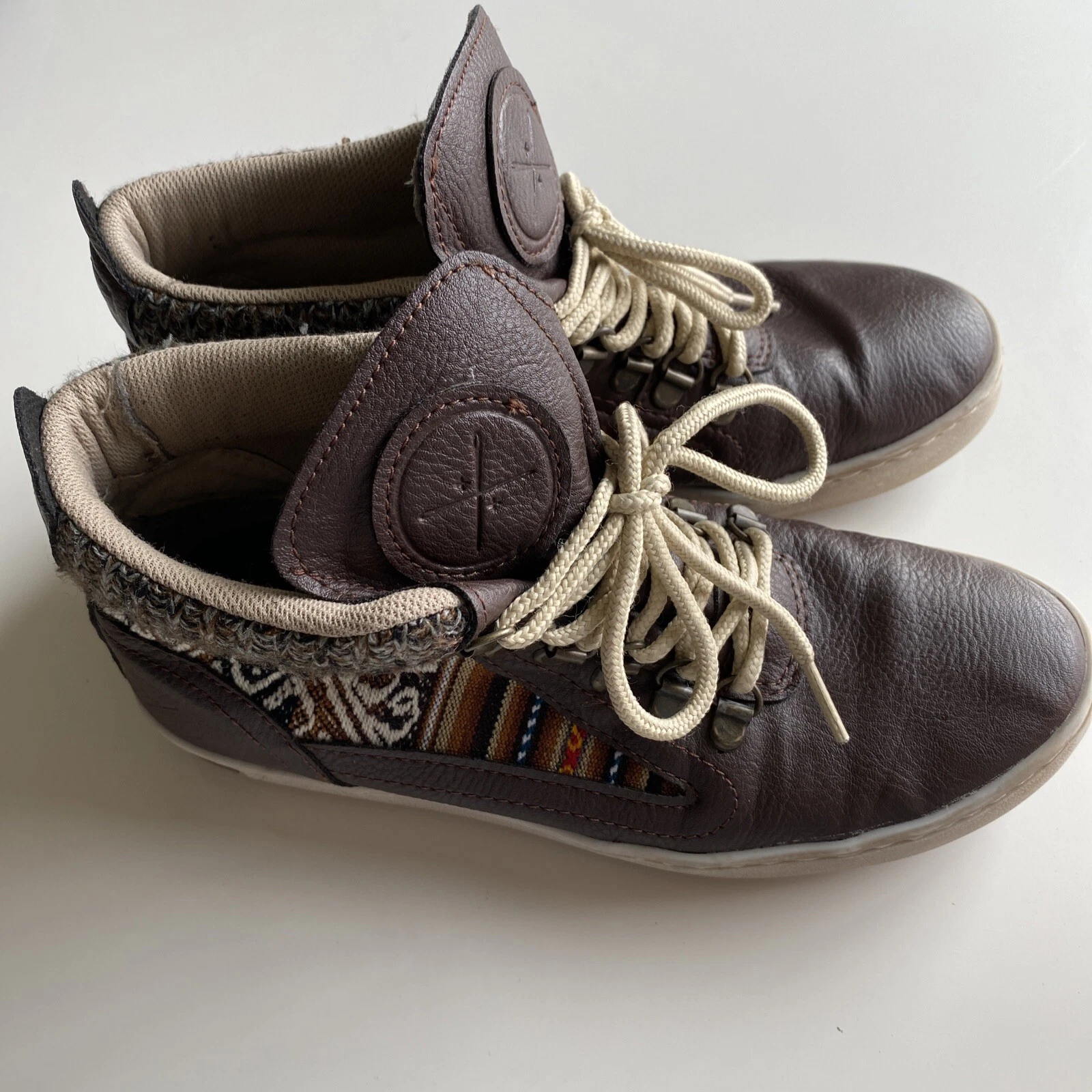 Inkkas Brown Leather Rooster Camping Boots High Top Lace Up Size 5