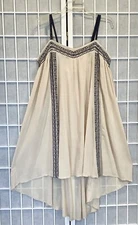 Sunrise Beachwear Designed in Hawaii Hi Lo Dress Navy Embroidery Lt Beige Sz M