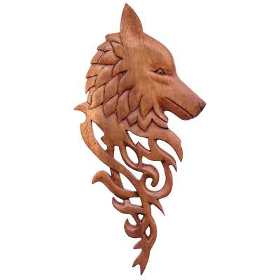 Wolf Wandschmuck Wand Deko Wandbild keltische Knoten aus Holz nach rechts schaue