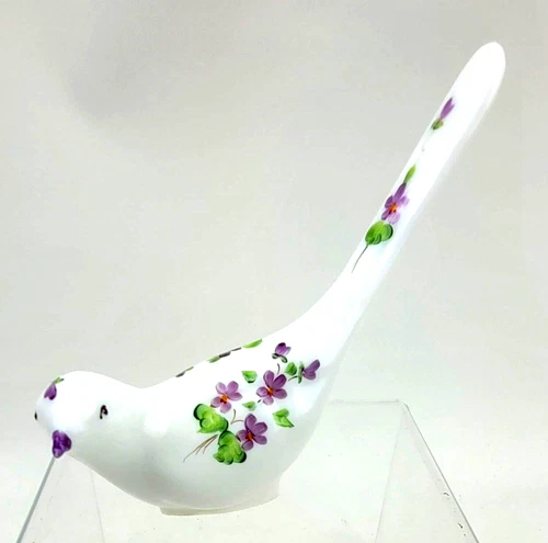 VTG Fenton Bird of Happiness Violets In The Snow Hand Painted Signed C. Shaffer