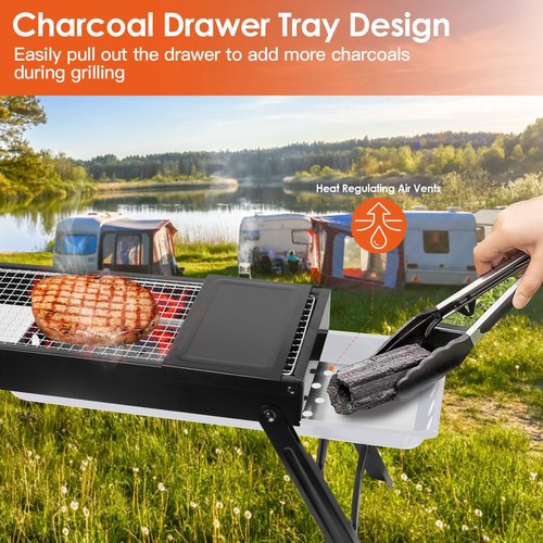 Portable Folding BBQ Griddle for Outdoor Cooking Camping Grill Skewers Picnic - Picture 5 of 10