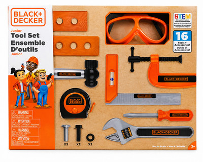 Black + Decker Junior Toy Tool Set Realistic Features includes Goggles 16-Pcs 3+