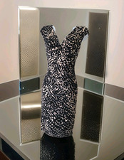 Chaps Sheath Dress M Animal Print Faux Wrap Ruched Empire Waist Vneck Cap Sleeve