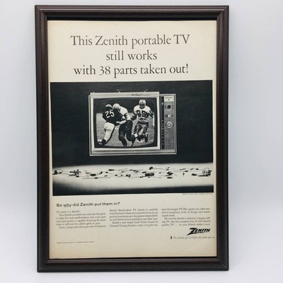 Zenith tragbare TV Werbung 60er Jahre gerahmt gerahmt LIFE Magazin ZENITH E5