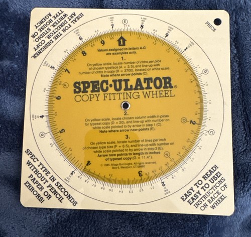 Vintage Spec•Ulator Copy Fitting Wheel Graphic Design Typesetting Designer Art