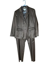Talbots Woman Petite 14W Jacket Blazer Pants Suit Brown Silk Blend Lined Stretch