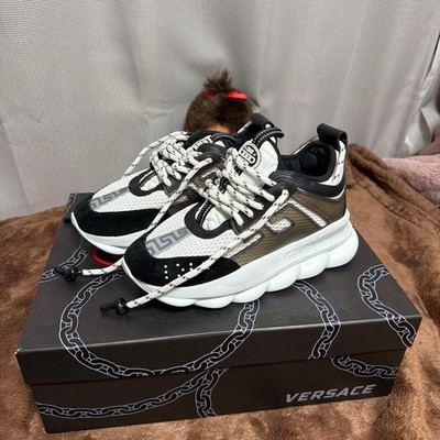 Versace Sneakers Shoes CHAIN REACT White Black Mesh Leather Women's 36 / US6 NM