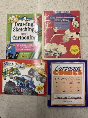 LOT OF 4 ART HOW TO DRAW Books Monster Trucks Cartoons Draw Everything Sketching