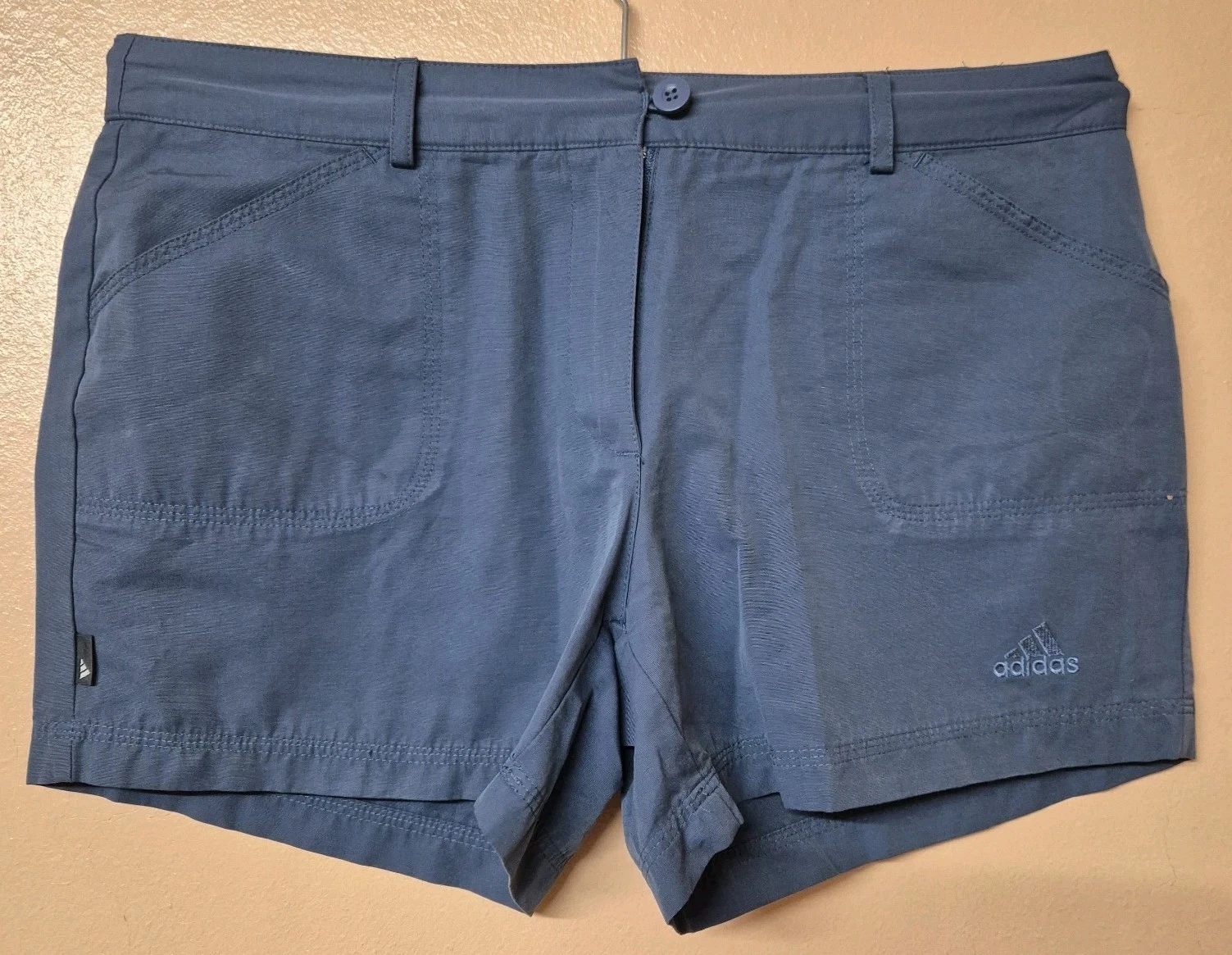 Adidas pantaloncino blu tela passeggio tasche ricamate W30 L4 taglia 12